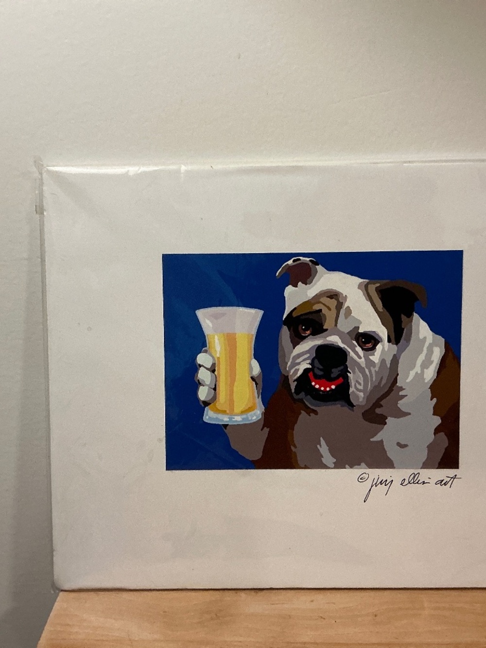 Dog holding beer colorful print on matte Signed Jimmy Ellis Art